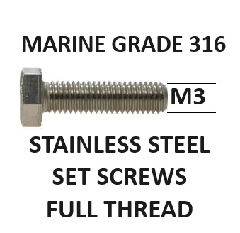 M3-3mm Diameter Hex Set Screws 316 Stainless Steel A4-70 All Lengths